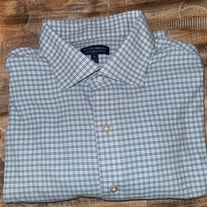Peter Millar Crown Crafted Button Down Shirt XL Blue Micro Check Dress Shirt